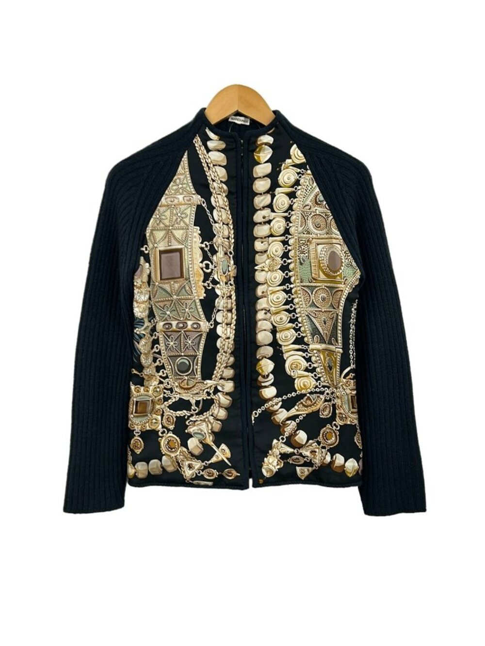 Hermes Cardigan SM Dark Navy Beige Multi Zip Up Silk Cashmere